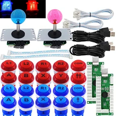 Afbeelding van SJ@JX Arcade 2 Player Game Controller Stick DIY Kit LED Buttons with Logo MX Microswitch 8 Way Joystick USB Encoder Cable for PC MAME Raspberry Pi Red Blue