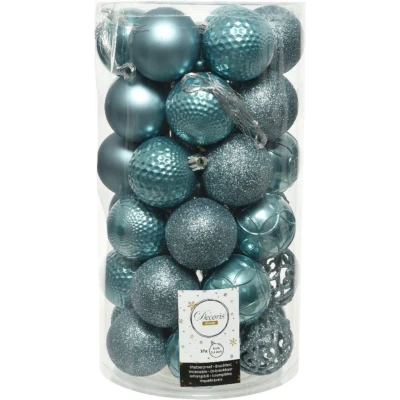 Afbeelding van Decoris 37x stuks kunststof kerstballen ijsblauw 6 cm mix Kerstbal