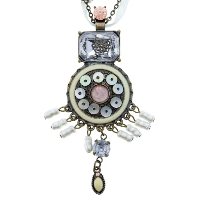 Afbeelding van Behave Antiek goudkleurige ketting met wit lint en witte ronde fantasie hanger