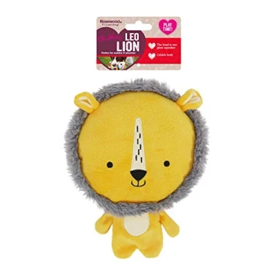 Afbeelding van Rosewood Leo Lion, pluche interactief hondenspeelgoed met gigantische pieper en kreukellichaam geel