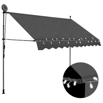 Afbeelding van Luifel handmatig uitschuifbaar met LED 300 cm antracietkleurig