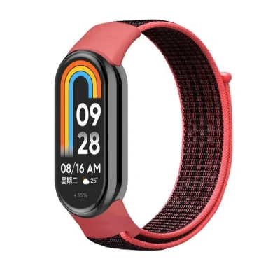 Afbeelding van Sport loop nylon bandje Zwart met lichtrood Xiaomi Smart band 8