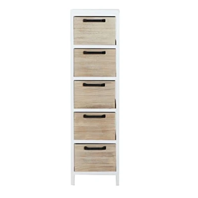 Afbeelding van Lastdeco SOURE Multi ladekast wit nachtkastje meervoudige kast van paulownia hout 5 laden 25 x 90 cm