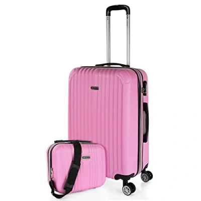 Afbeelding van ITACA Reiskofferset met 4 wielen, ABS trolley, uittrekbaar, robuust en licht, handvat hangslot, kleine cabine laag, medium groot toilettas. T71500, Roze, 55 cm + 35 cm, Basis: