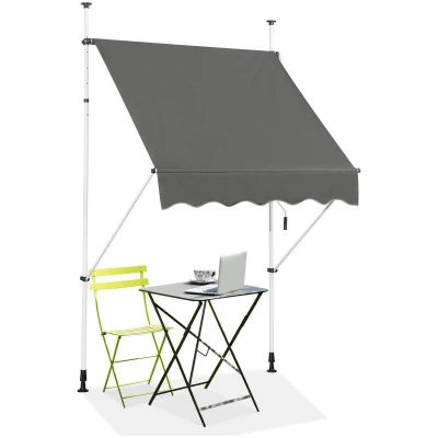 Afbeelding van Costway Uitschuifbare Klemluifel Zonwering met Slinger Hoogte Verstelbaar 150 x 120 cm Grijs