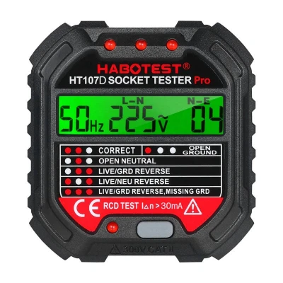 Afbeelding van Habotest, Multimeter, HT107D stopcontacttester met digitaal display (CAT II 300V)