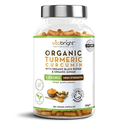 Afbeelding van Hoge sterkte kurkuma &amp; zwarte peper capsules 1440mg, 180 caps/3 maanden, biologische gember capsules, curcumine (geen tabletten) VitaBright Tumeric Supplement