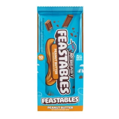Afbeelding van Feastables MrBeast Pindakaas Chocoladereep 60 g Chocoladecadeau voor het echte beest, Heerlijke Chocoladesnacks, Peanut Butter (10 stuks)