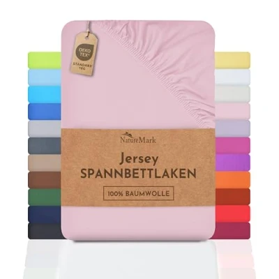 Afbeelding van NatureMark Jersey hoeslaken, 100% katoen, in vele formaten en kleuren, merkkwaliteit, Öko Tex standaard 100, 120 x 200 cm, roze