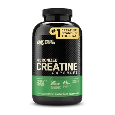 Afbeelding van Optimum Nutrition Creatine Capsules met 2500 mg niet gearomatiseerd Monohydraat per portie, Voedingssupplement ter ondersteuning van prestaties, 100 porties, 200