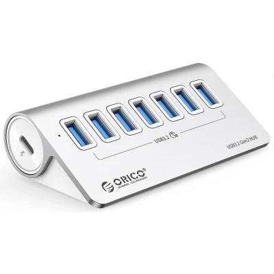 Afbeelding van Orico USB Design Hub aluminium met 7x A (3.2 Gen2) 50cm kabel 10Gbps Zilver