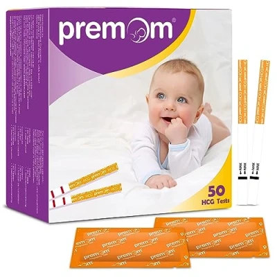 Afbeelding van Premom vroege zwangerschapsteststrips: 50 gevoelige urine HCG tests 10 mIU/ml, compatibel met app voor vruchtbaarheidsmonitoring