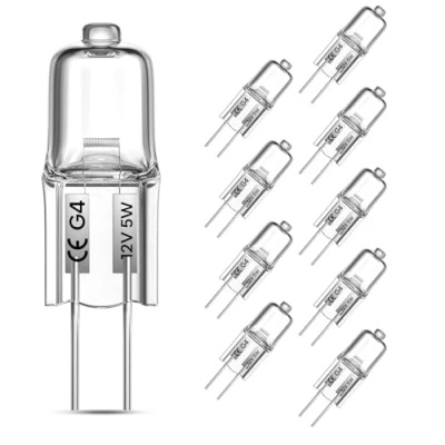 Afbeelding van TobeBright G4 halogeenlamp, 12 V, 5 W, 10 stuks, halogeen, G4, dimbaar, AC/DC laagspanning, koplamp, warmwit, 2800 K, voor binnenlampen, kroonluchter