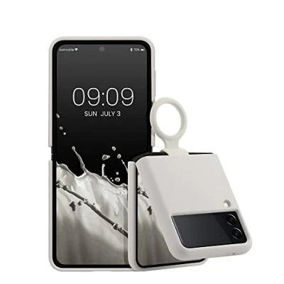 Afbeelding van kwmobile flexibel telefoonhoesje van TPU geschikt voor Samsung Galaxy Z Flip 3 5G Siliconen coating Hoesje met ring in mat wit
