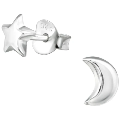 Afbeelding van JoyS Zilveren ster maan oorbellen 5 x 6 mm Sterling zilver 925