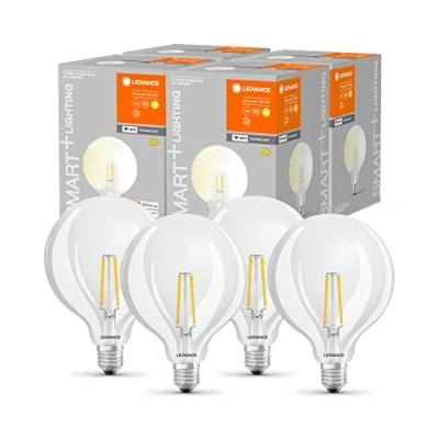 Afbeelding van LEDVANCE Slimme LED lamp met WiFi technologie, E27 fitting, Dimbaar, warm wit (2400 K), vervangt gloeilampen 60 W, SMART+ Globe Edison 4 pak