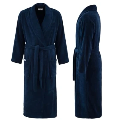 Afbeelding van PandaHome Badjas voor dames en heren van 100% katoen, ochtendjas, badstof, behaaglijk, warm sneldrogend, zacht, absorberend, badjassen 400 g/m², Donkerblauw, S