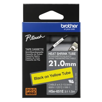 Afbeelding van Brother HSE651E Labeltape krimpkous Tapekleur: Geel Tekstkleur: Zwart 21 mm 1.5 m