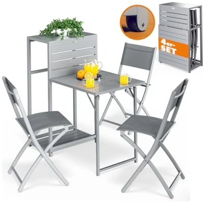 Afbeelding van Casaria Tuinset 3 Stoelen 1 Tafel Inklapbaar 80x46x50cm Grijs