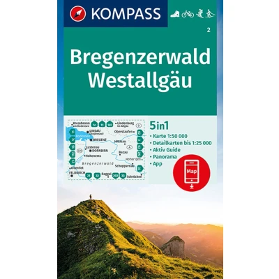 Afbeelding van Carta escursionistica Kom 2. Bregenzerwald, Westallgäu: 5in1 Wanderkarte mit Aktiv Guide, Detailkarten und Panorama inklusive Karte zur offline ... Fahrradfahren. Skitouren. Langlaufen.