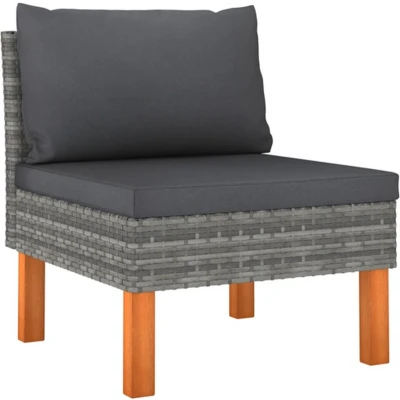 Afbeelding van Loungeset Poly Rattan En Massief Eucalyptushout 1 / Grijs Middenbank