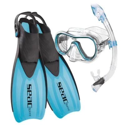 Afbeelding van Seac Set Sprint Dry pakket met duikmasker, snorkel en vinnen open hiel, voor kinderen volwassenen