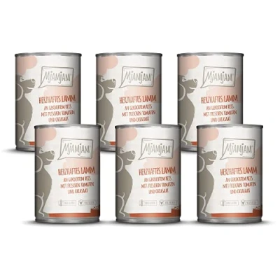 Afbeelding van MjAMjAM premium natvoer voor honden hartig lamsvlees op gekookte rijst met verse tomaten, pak van 6 (6 x 400 g), naturel extra vlees