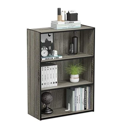 Afbeelding van Furinno Pasir 3 traps open plank, boekenplanken, Frans eikengrijs, 57,7 (breedte) x 80 (hoogte) 24,1 (diepte) cm
