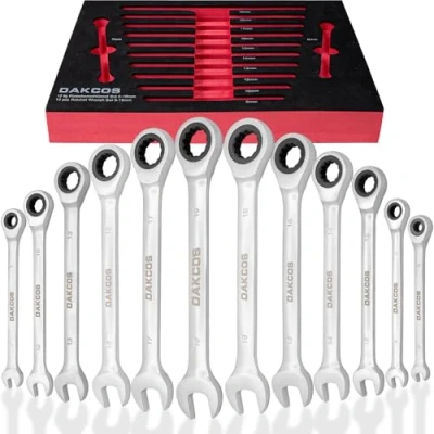 Afbeelding van DAKCOS Ratelsleutel met vaste kop 6, 7, 8, 10, 12, 13, 14, 15, 16, 17, 18, 19mm Ratcheting Combinatiesleutel Chroom Vanadium Staal
