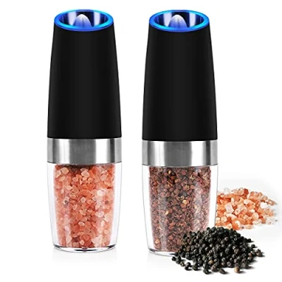 Afbeelding van Gravity Elektrische zout en pepermolen, peper zoutmolen met instelbare grofheid Zoutmolen, Pepermolen Automatische Switch Spices Shaker voor vaste kruiden Set van 2 (Zwart)
