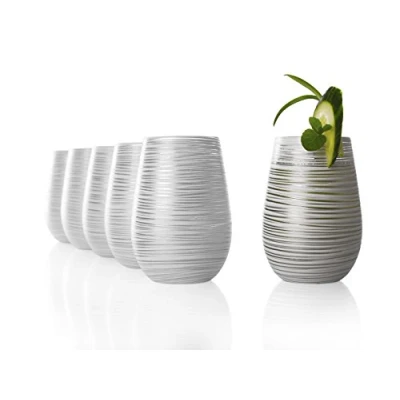Afbeelding van STÖLZLE LAUSITZ Twister glazen van 465 ml, wit zilver, set 6, vaatwasmachinebestendig, hoge breukbestendigheid, universele als waterglazen, sapglazen, longdrinkglazen