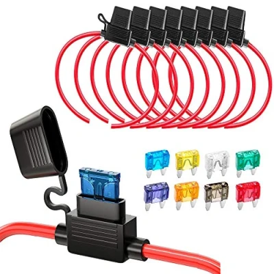Afbeelding van Gebildet 8pcs 32V 30A Waterdichte Zekeringhouder,12 AWG ATC Bladzekeringhouder in Lijn met een Dop,Stopcontact Kleine Zekering(3A 5A 7.5A 10A 15A 20A 25A 30A)+Zekeringtrekker