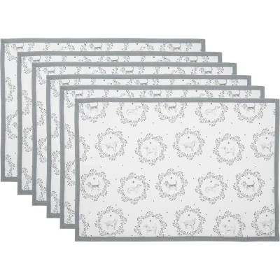 Afbeelding van Clayre &amp; Eef Placemats Set van 6 48x33 cm Wit Grijs Katoen Hond