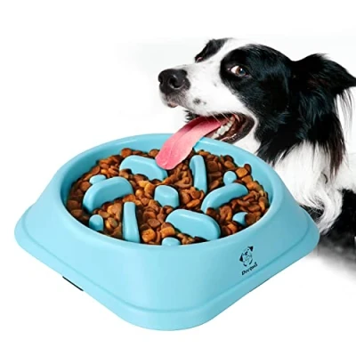 Afbeelding van Decyam Anti schrokbak hond hondenbak langzame voeding langzaam eten slow feeder hondenkom (S/M, blauwe bloem)