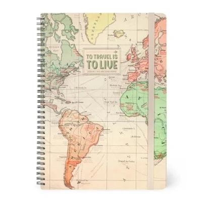 Afbeelding van Legami Gelijnd notitieboek met spiraalbinding A4 formaat, spiraal maxi, bevat 1 vel stickers, 160 afneembare pagina&#039;s, van FSC papier, elastiek, 21 x 29 cm, thema reizen