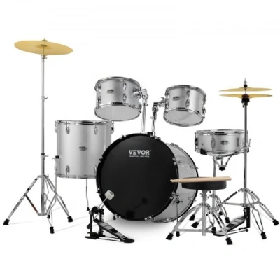 Afbeelding van VEVOR 5 delige fullsize drumset met troonstandaard zilver