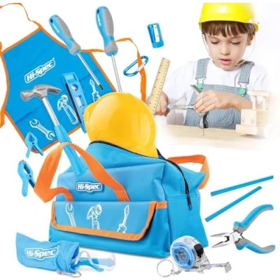 Afbeelding van Hi Spec 18 Delige Gereedschapsset voor Kinderen met Klein Echt Handgereedschap, Veiligheidsbril en Speel Werk Helm. Alles in een Handige Opbergtas