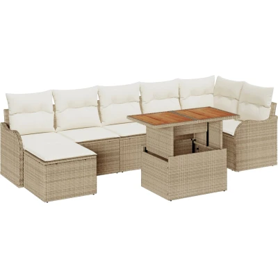 Afbeelding van vidaXL 8 delige Tuin Sofa Set met Kussens Beige Poly Riet Acacia