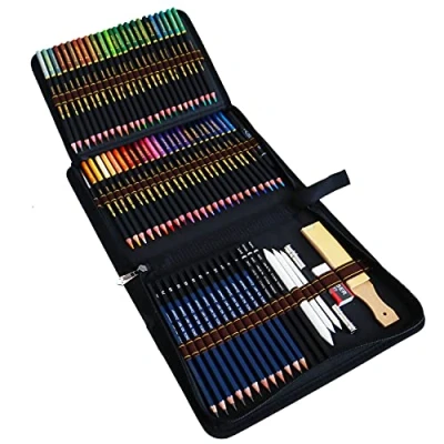 Afbeelding van WGOT 72 kleurpotloden, set van stuks, professionele kleurpotlodenset voor volwassenen en kinderen, inclusief aquarelstiften, schetspotloden, grafiet houtskoolpotloden accessoires