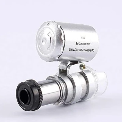 Afbeelding van Mini Metalen Microscoop, 60X Zak Vergrootglas Loep Glas Met Led Uv Licht Microscoop Voor Sieraden Diamanten Edelstenen Munten Postzegels