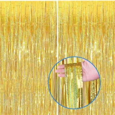 Afbeelding van Lametta Metalen Gordijnen Glitter, 2x Folie Gordijn, Achtergrond Ringgordijnen voor Verjaardag, Partij, Bruiloft. Gouden Decoratie Goud