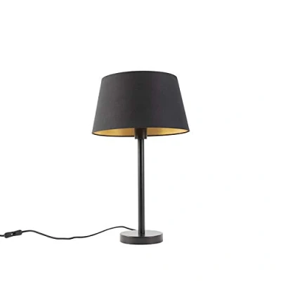 Afbeelding van QAZQA Klassieke tafellamp zwart met zwarte kap 32 cm Simplo