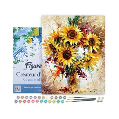 Afbeelding van Figured&#039;Art Schilderen op Nummer Volwassenen met lijst Mooie Zonnebloemen Handwerk acrylverf Kit DIY Compleet 40x50cm Canvas al ingelijst