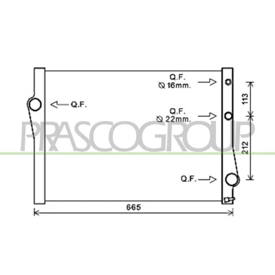 Afbeelding van PRASCO BM822R002 Radiateur Aluminium 587mm 428mm 40mm met snelkoppelingen Koelribben gesoldeerd