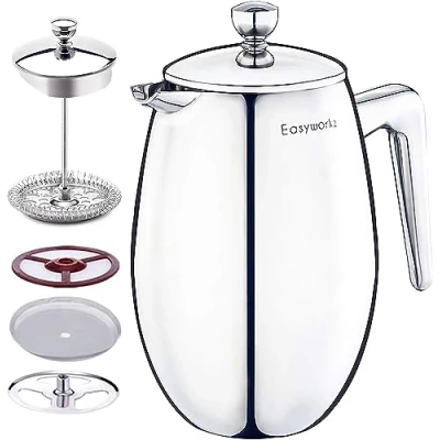 Afbeelding van Easyworkz Roestvrijstalen Franse Pers Dubbelwandig Geïsoleerd Koffiezetapparaat Koffiekan,350 ml