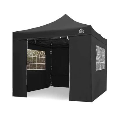 Afbeelding van All Seasons Gazebos 3x3m Heavy Duty volledig waterdicht pop up tuinhuisje met 4 premium zijwanden zwart