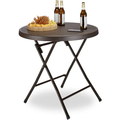 Afbeelding van Relaxdays tuintafel rotanlook opklapbare bijzettafel eettafel tuin campingtafel Rond Bruin,