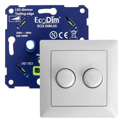 Afbeelding van Busch Jaeger Balance SI duo led dimmer, ECO DIM.05, druk/draai, kleine inbouwdiepte, 2x 100W LED, inclusief wit afdekmateriaal passend in serie