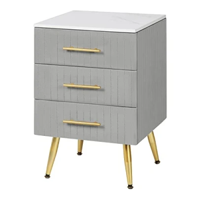Afbeelding van WOLTU nachtkastje voor boxspringbed, 3 laden van massief hout, commode met sideboard, eenvoudige montage, hoogte draagvermogen, 40,5 x 41 60 cm, grijs TS135gr