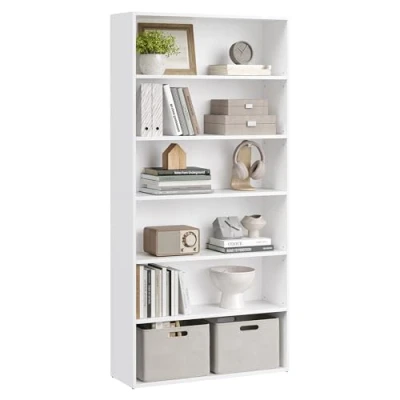 Afbeelding van VASAGLE Boekenkast, 6 laags open opbergplank, vrijstaande plank, 24 x 80 160,7 cm, voor woonkamer, thuiskantoor, eetkamer, Cloud White LBC412W01